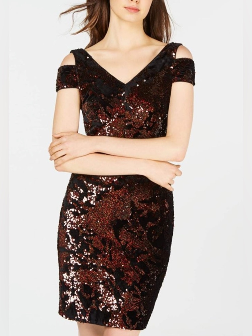 CALVIN KLEIN COLD SHOULDER SEQUINS COCKTAIL DRESS